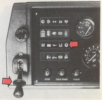 Volvo B10M Mk I Parking Brake Warning Lamp and hand control