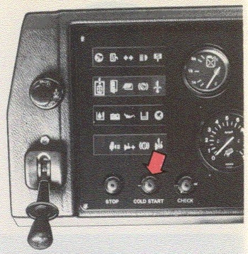 Volvo B10M Mk I cold-start/preheating button